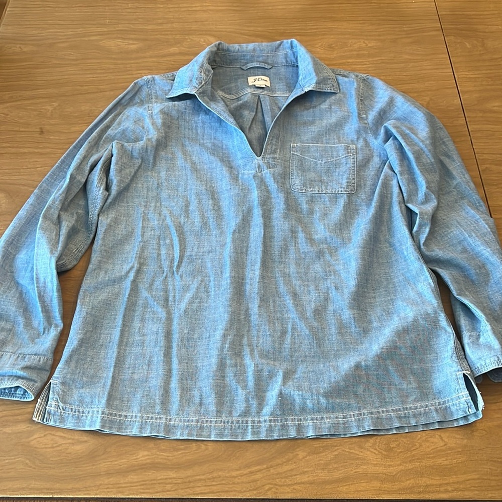 J Crew long sleeve v-neck top.  Denim Chambray popover shirt.
